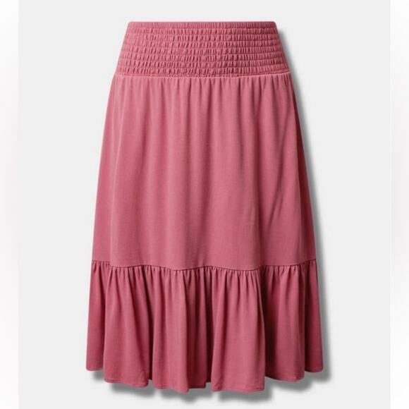 Torrid Midi Washable Gauze Smocked Waist Tiered Skirt - Picture 2 of 8